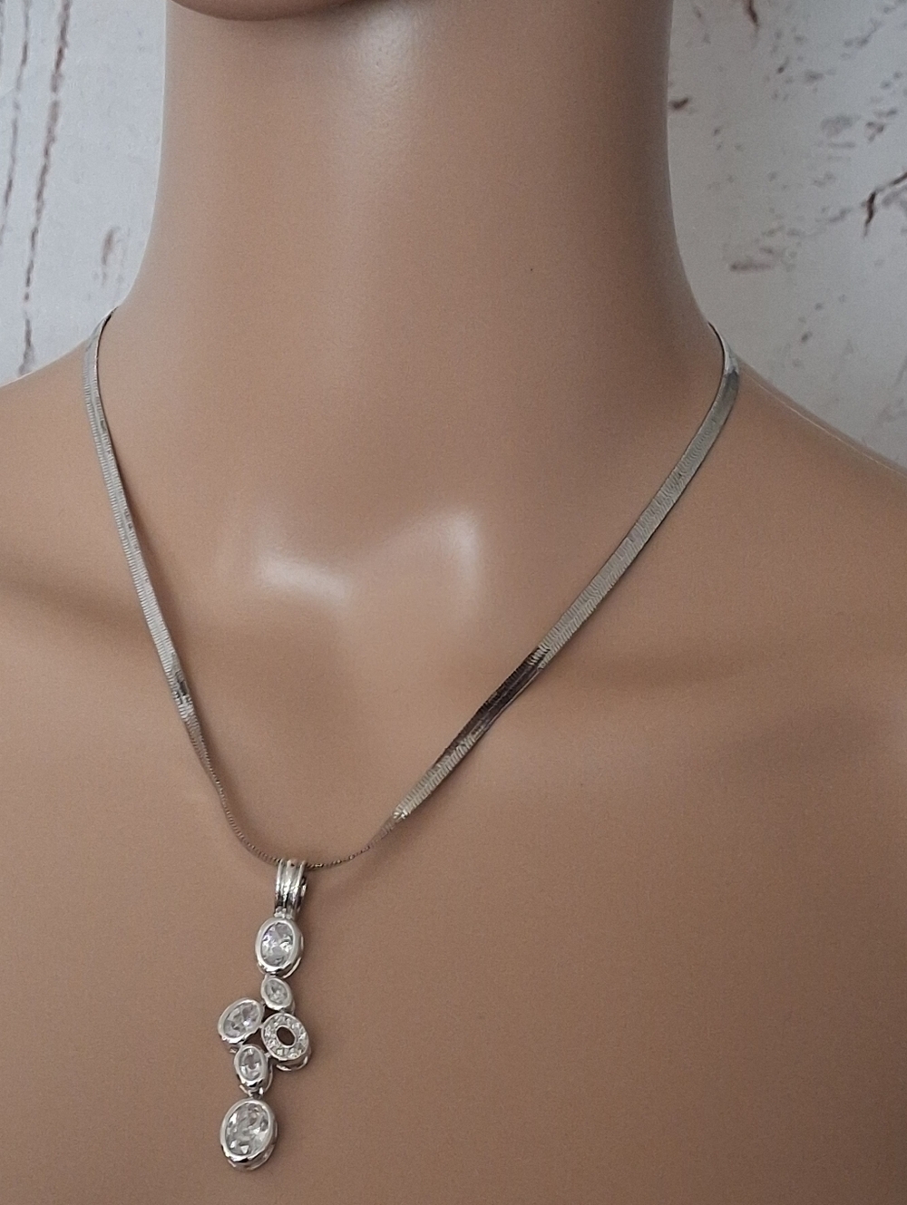 Lia Sophia Silvertone Clear Crystal Pendant Necklace On Herringbone Chain